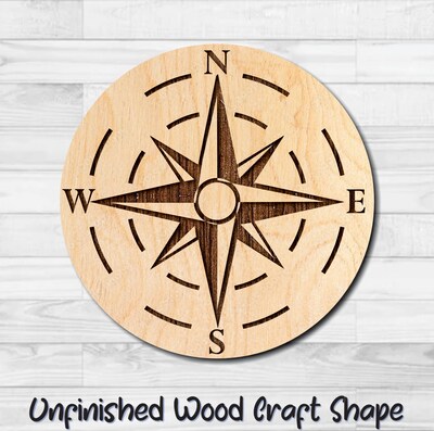 Nautical Compass 3 Unfinished Wood Shape Blank Laser Engraved Cut Out Woodcraft Craft Supply COM-003 - image1
